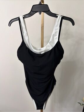 Mimi Flamingo Black One-Piece Swimsuit with White Accents